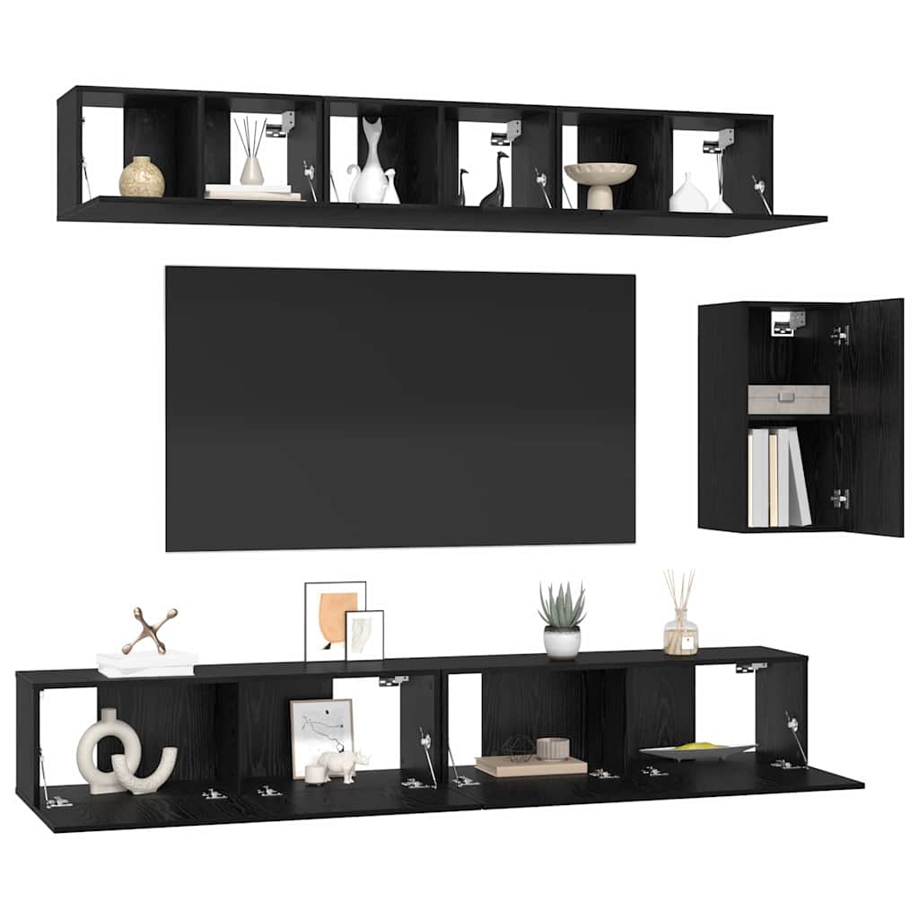 Set TV komoda s ladicama 6 pcs Crni hrast Konstruirano drvo