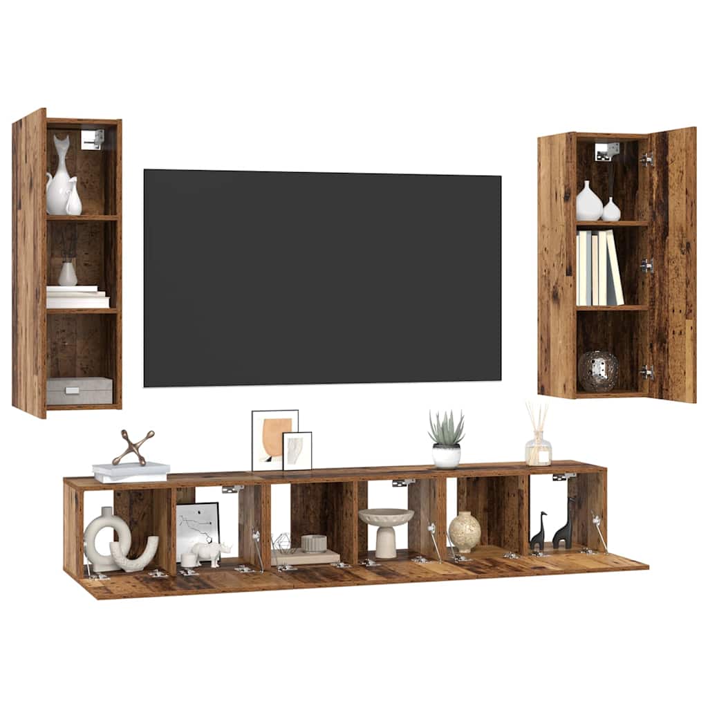 Set TV komoda Zidne 5 pcs Staro drvo Konstruirano drvo