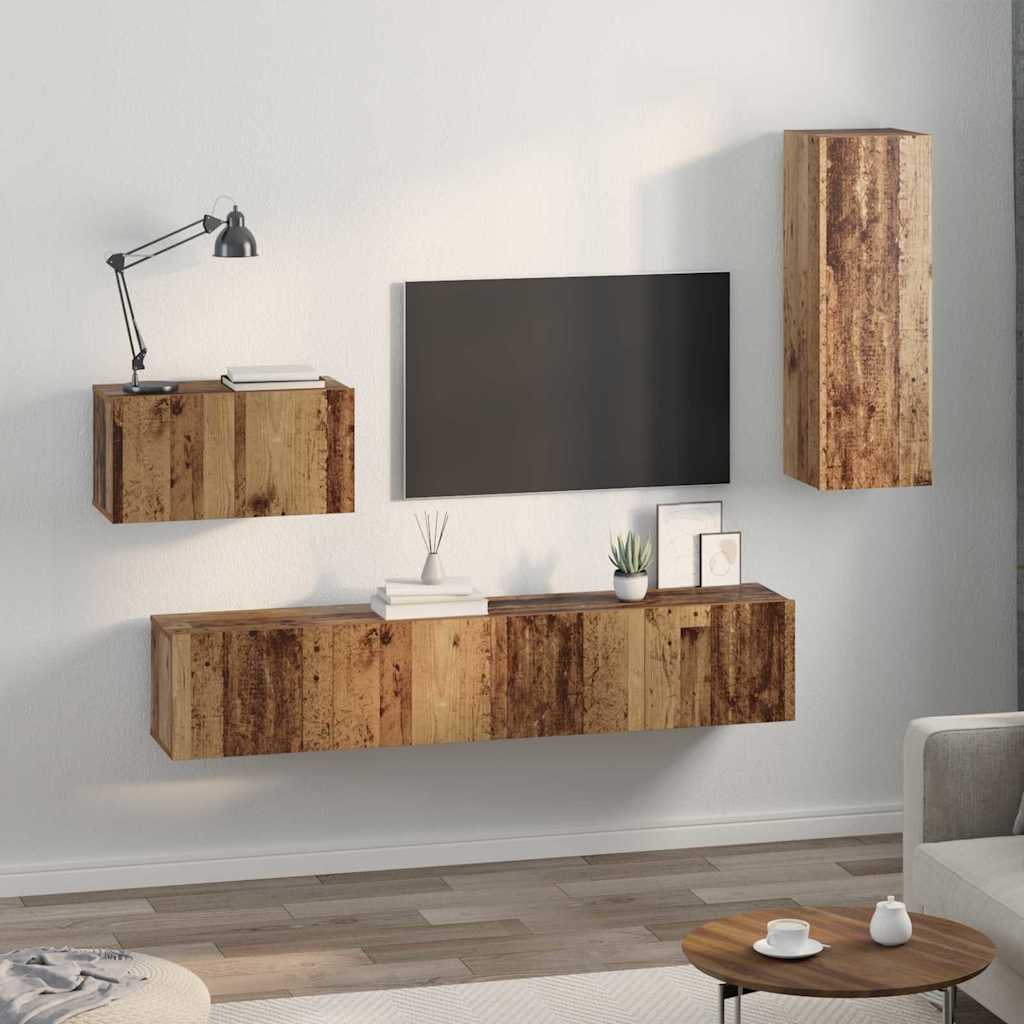 TV Kabinet za Zid Zidne 4 pcs Staro drvo Konstruirano drvo