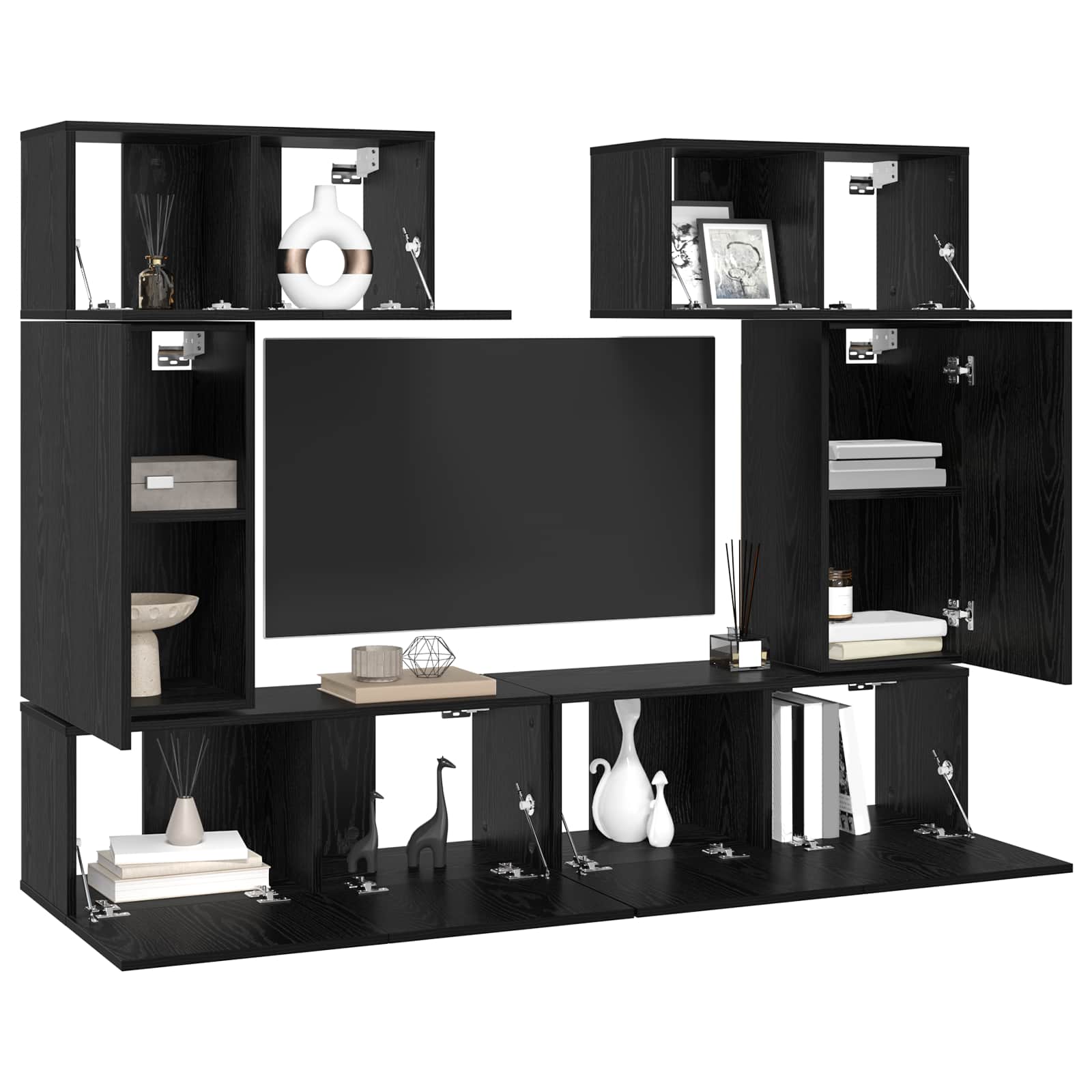 Set TV komoda Zidne 6 pcs Crni hrast Konstruirano drvo