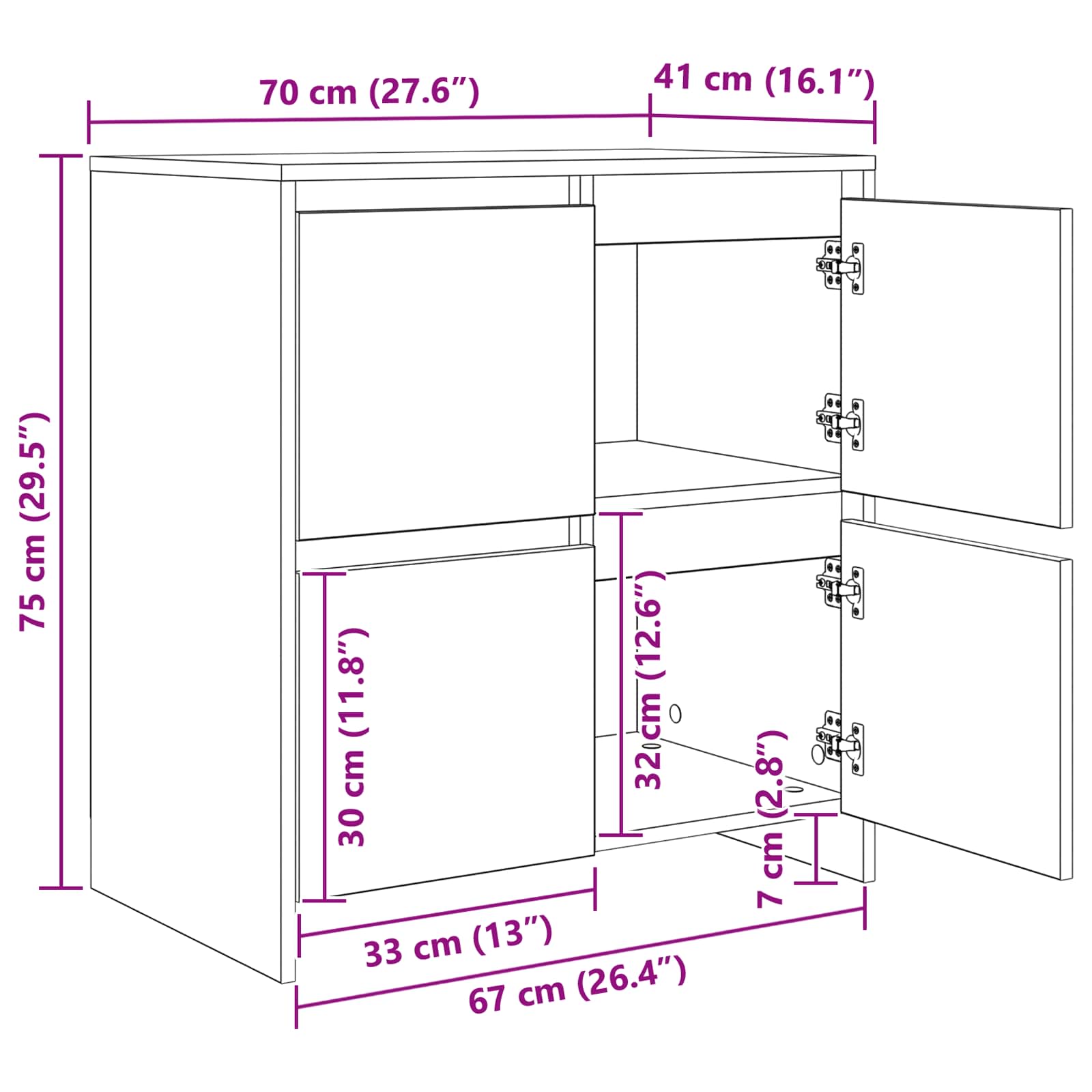 Komode 2 pcs Crni hrast 70 x 41 x 75 cm Konstruirano drvo