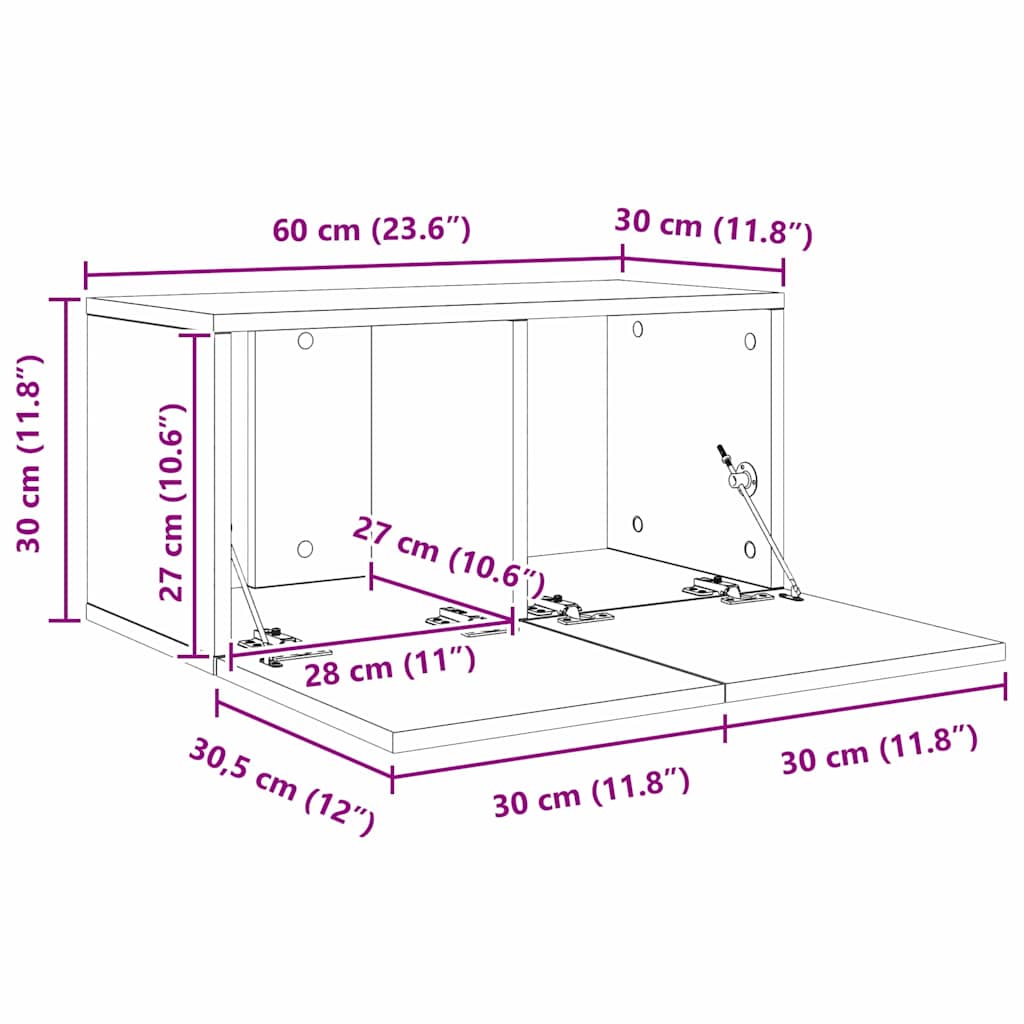Set TV komoda Zidne 4 pcs Crni hrast 60 x 30 x 30 cm