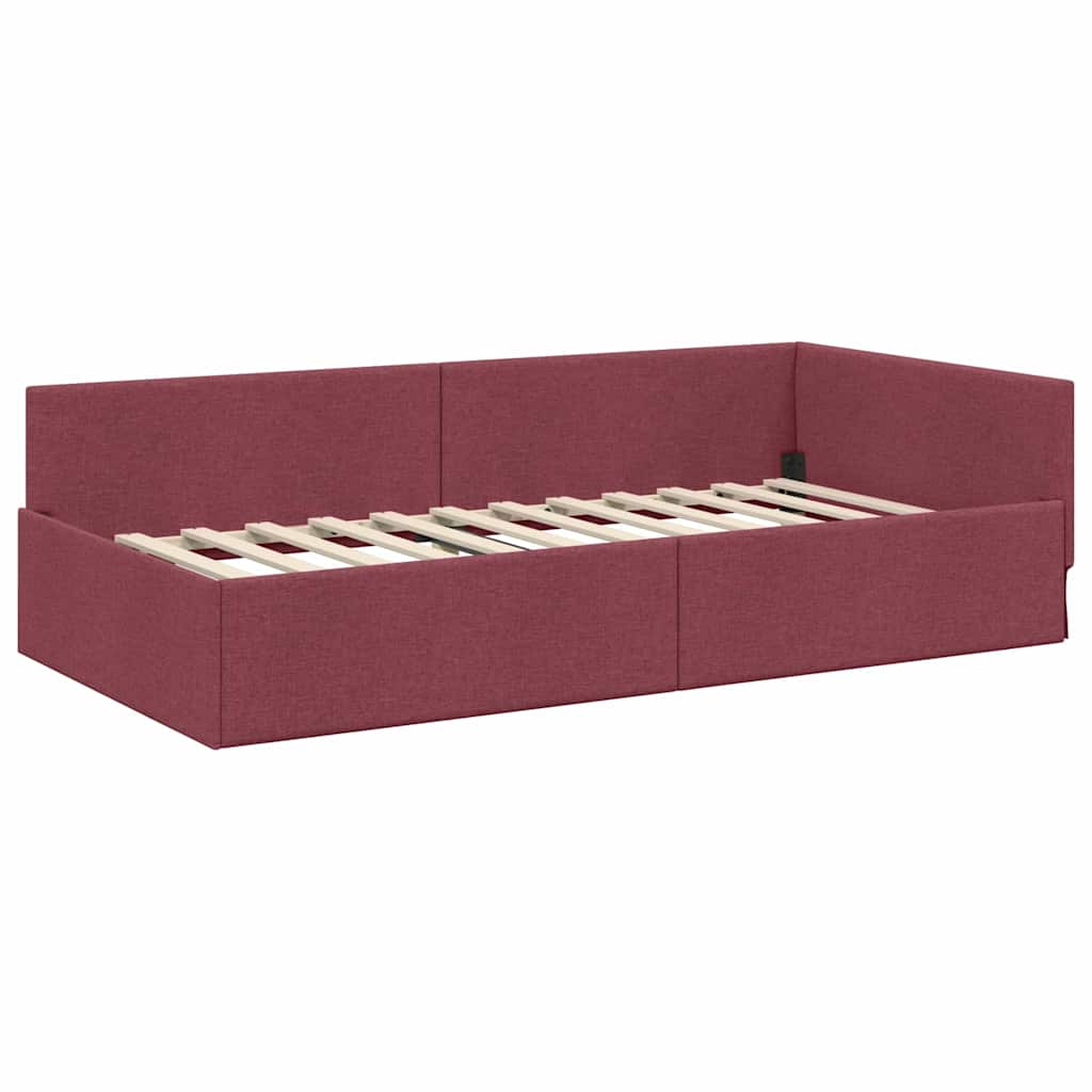 Kutni okvir kreveta Vinska crvena 90 cm x 190 cm tkanina