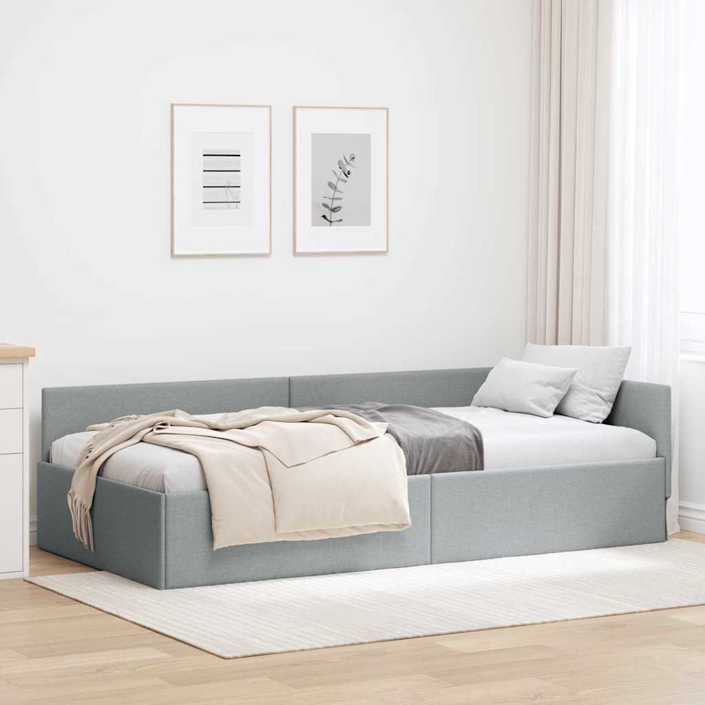 Kutni okvir kreveta Svijetlo siva 90 cm x 200 cm tkanina