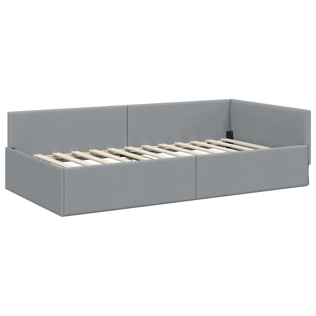 Kutni okvir kreveta Svijetlo siva 90 cm x 200 cm tkanina