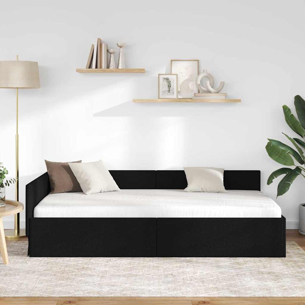 Kutni okvir kreveta s uzglavljem Crna 90 cm x 200 cm tkanina