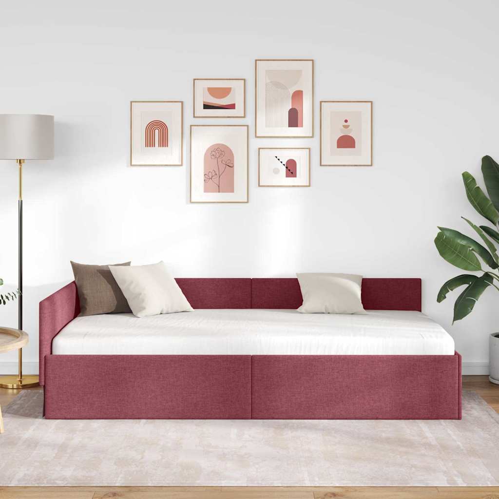 Kutni okvir kreveta Vinska crvena 90 cm x 200 cm tkanina