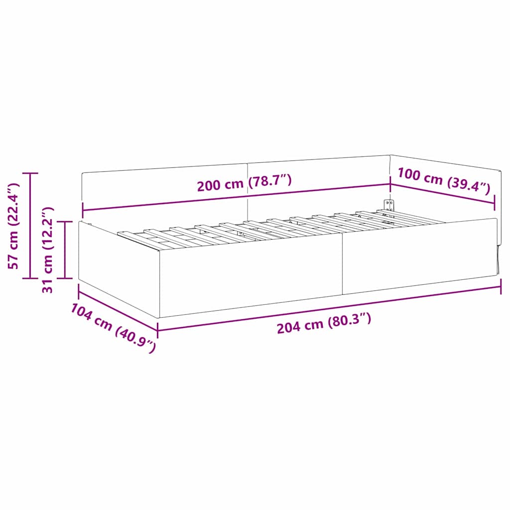 Kutni okvir kreveta Svijetlo siva 100 cm x 200 cm tkanina