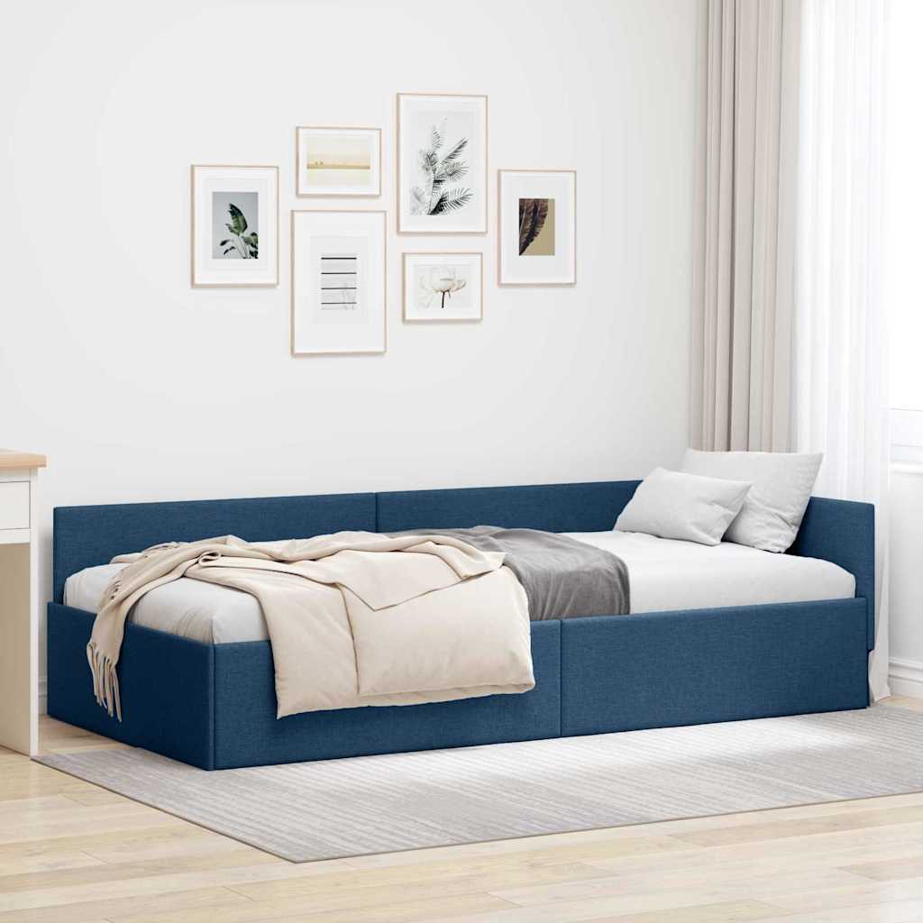 Kutni okvir kreveta s uzglavljem Plava 100 cm x 200 cm tkanina