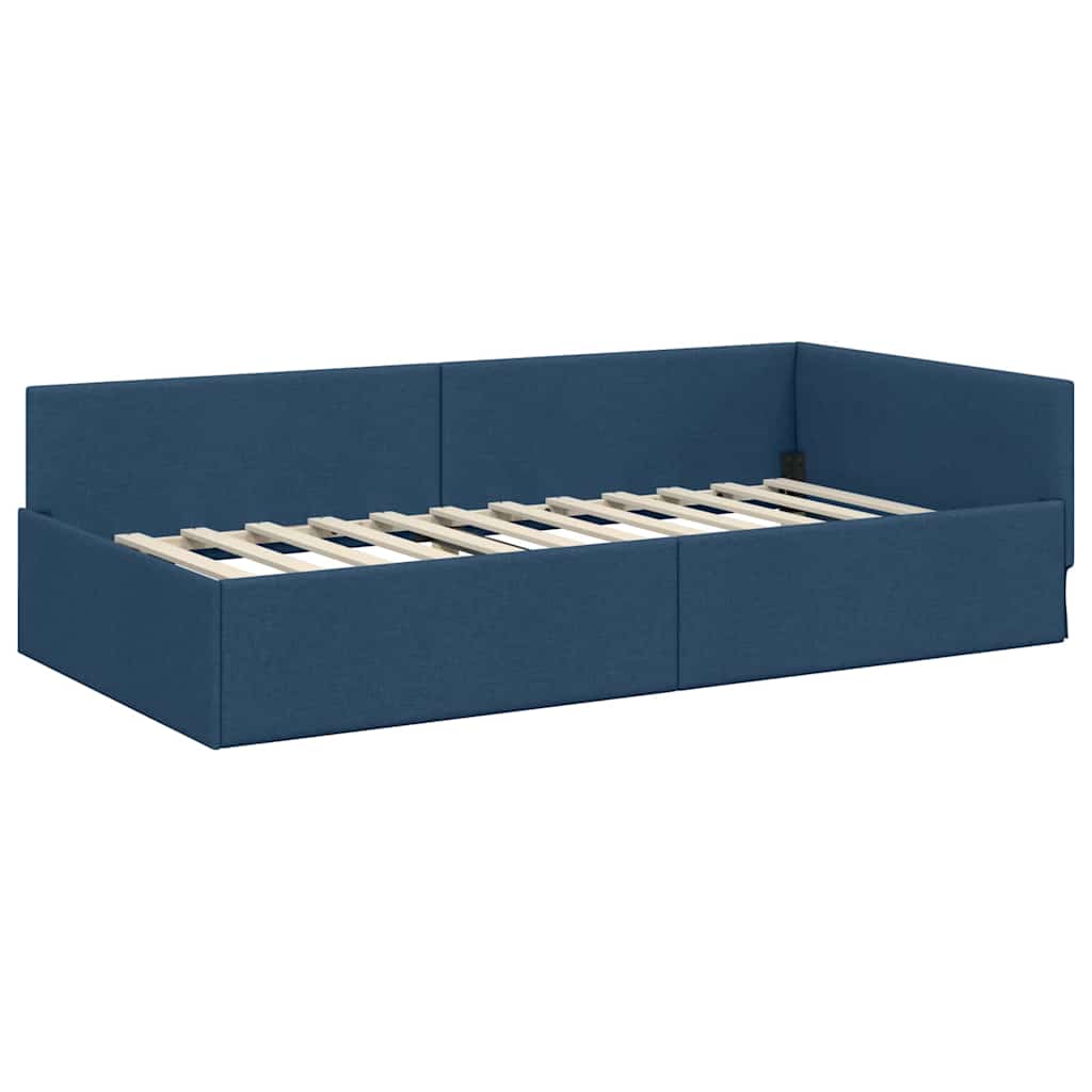 Kutni okvir kreveta s uzglavljem Plava 100 cm x 200 cm tkanina