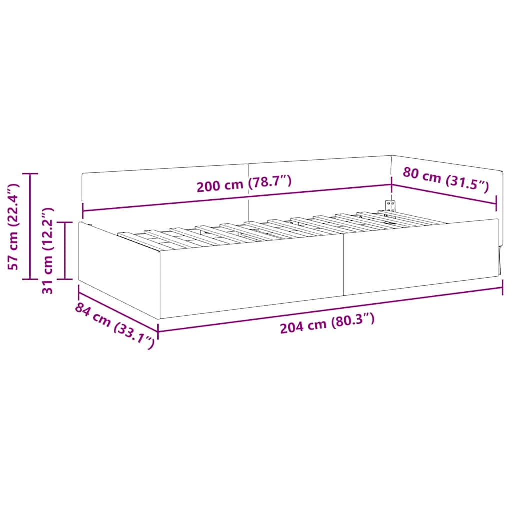 Kutni okvir kreveta Tamno siva 80 cm x 200 cm Baršun