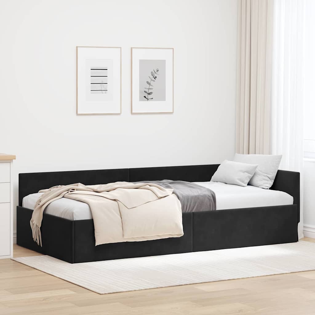 Kutni okvir kreveta s uzglavljem Crna 80 cm x 200 cm Baršun