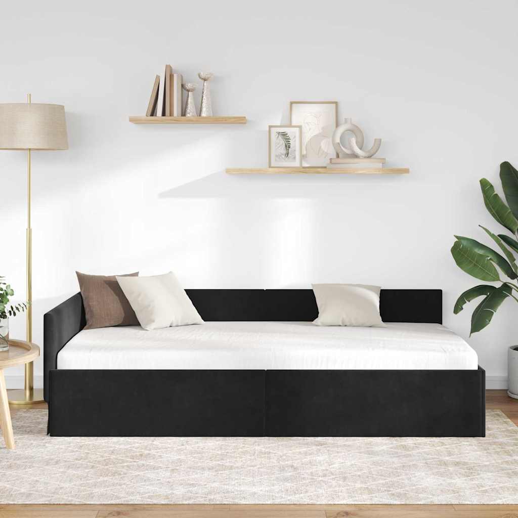 Kutni okvir kreveta s uzglavljem Crna 80 cm x 200 cm Baršun