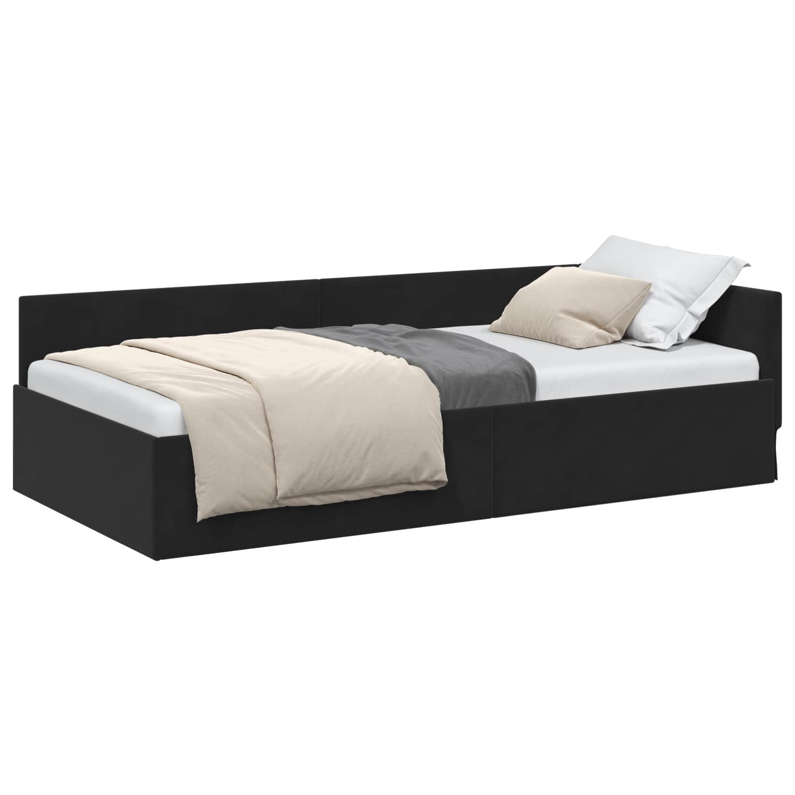 Kutni okvir kreveta s uzglavljem Crna 80 cm x 200 cm Baršun