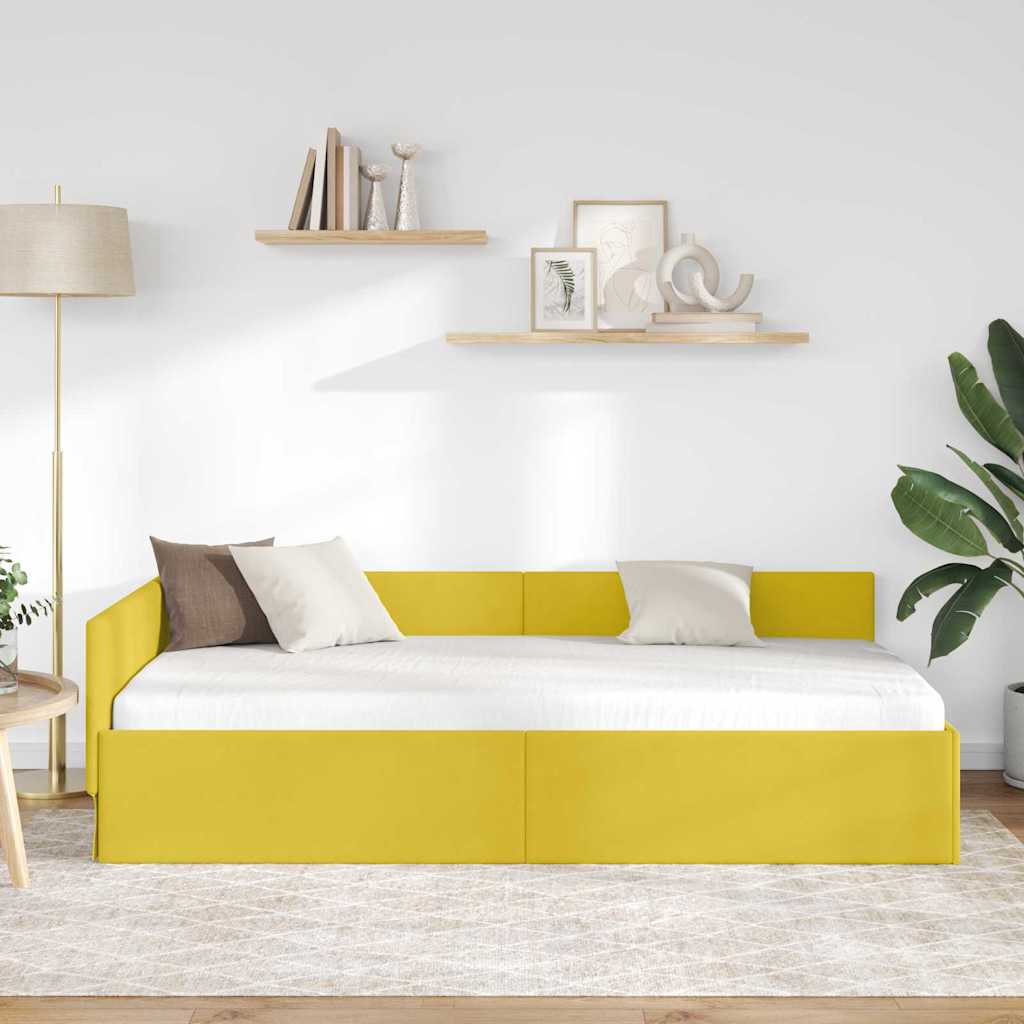 Kutni okvir kreveta s uzglavljem Žuta 80 cm x 200 cm Baršun