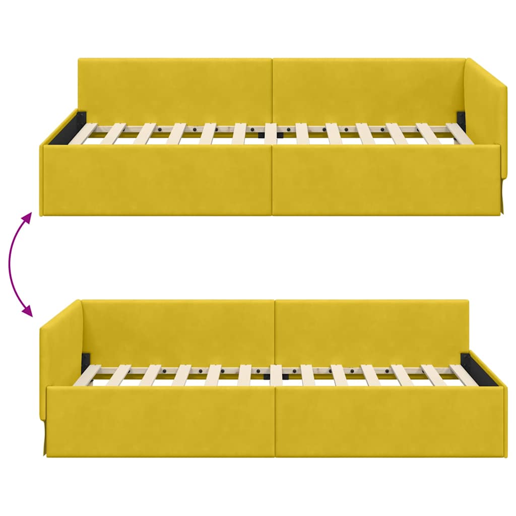 Kutni okvir kreveta s uzglavljem Žuta 80 cm x 200 cm Baršun