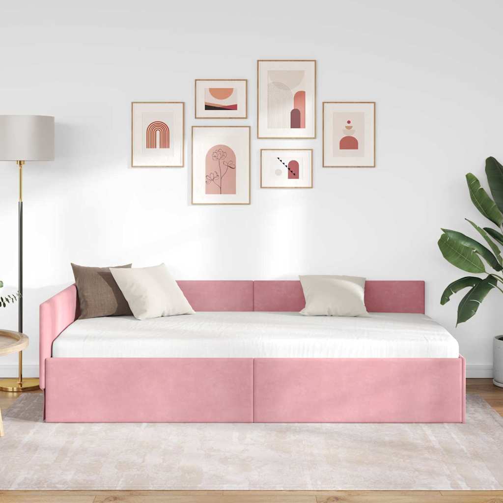 Kutni okvir kreveta Ružičasta 90 cm x 190 cm Baršun