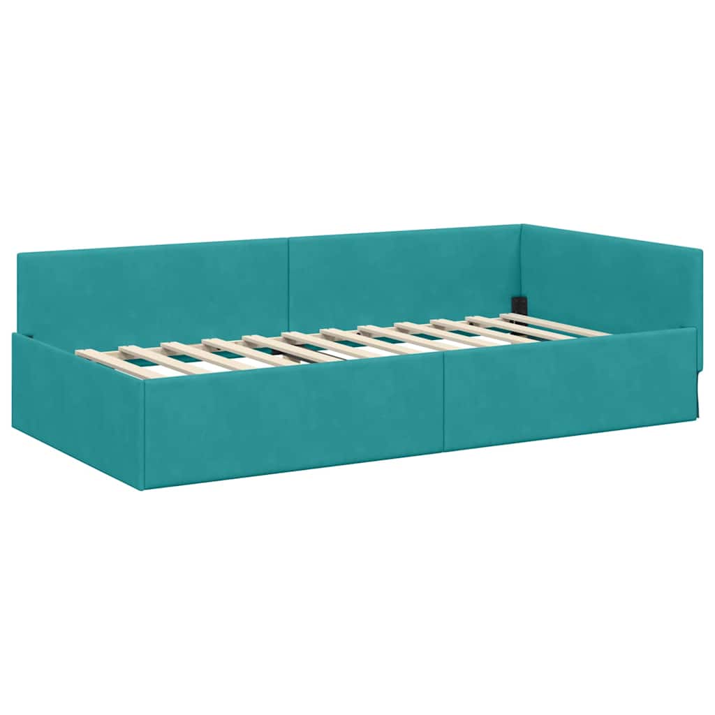 Kutni okvir kreveta s uzglavljem Tirkizna 90 cm x 190 cm Baršun