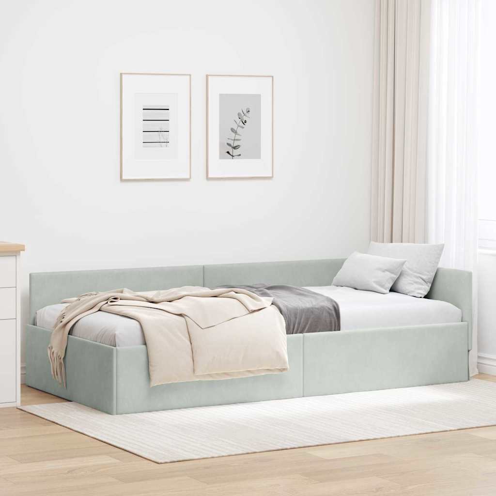 Kutni okvir kreveta Svijetlo siva 90 cm x 200 cm Baršun