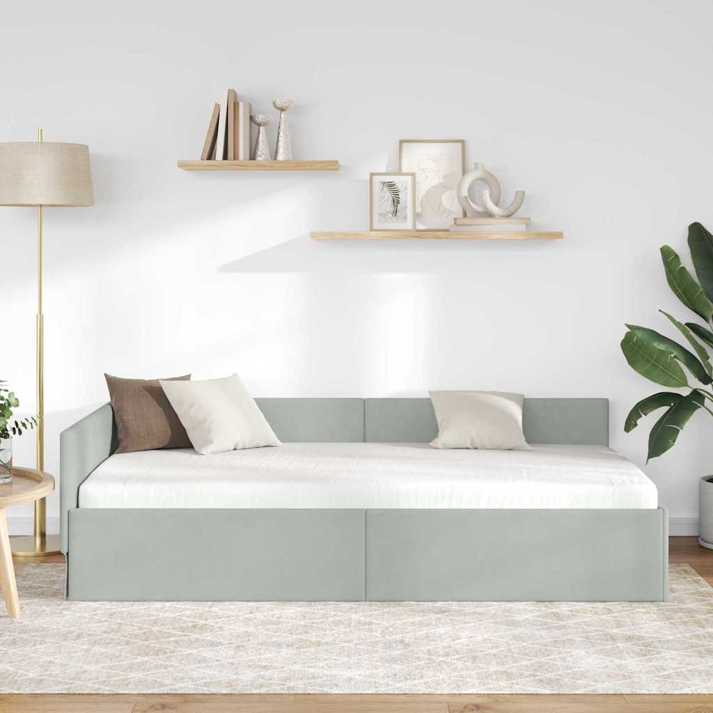 Kutni okvir kreveta Svijetlo siva 90 cm x 200 cm Baršun