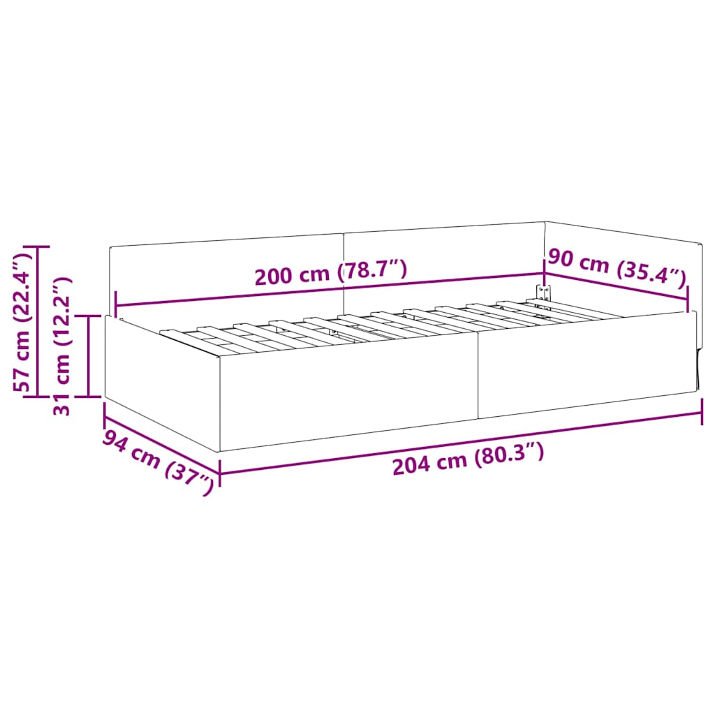 Kutni okvir kreveta Svijetlo siva 90 cm x 200 cm Baršun