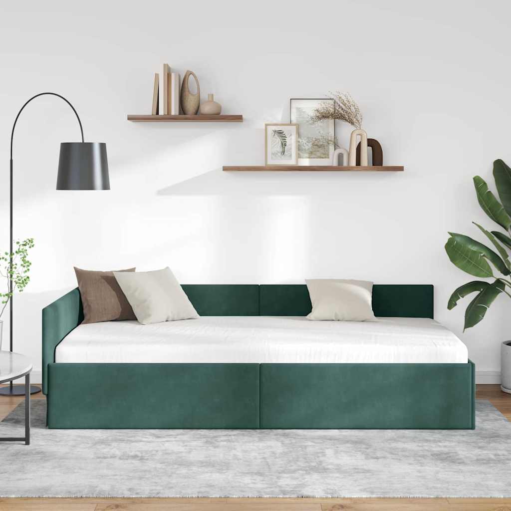 Kutni okvir kreveta Tamnozelena 90 cm x 200 cm Baršun