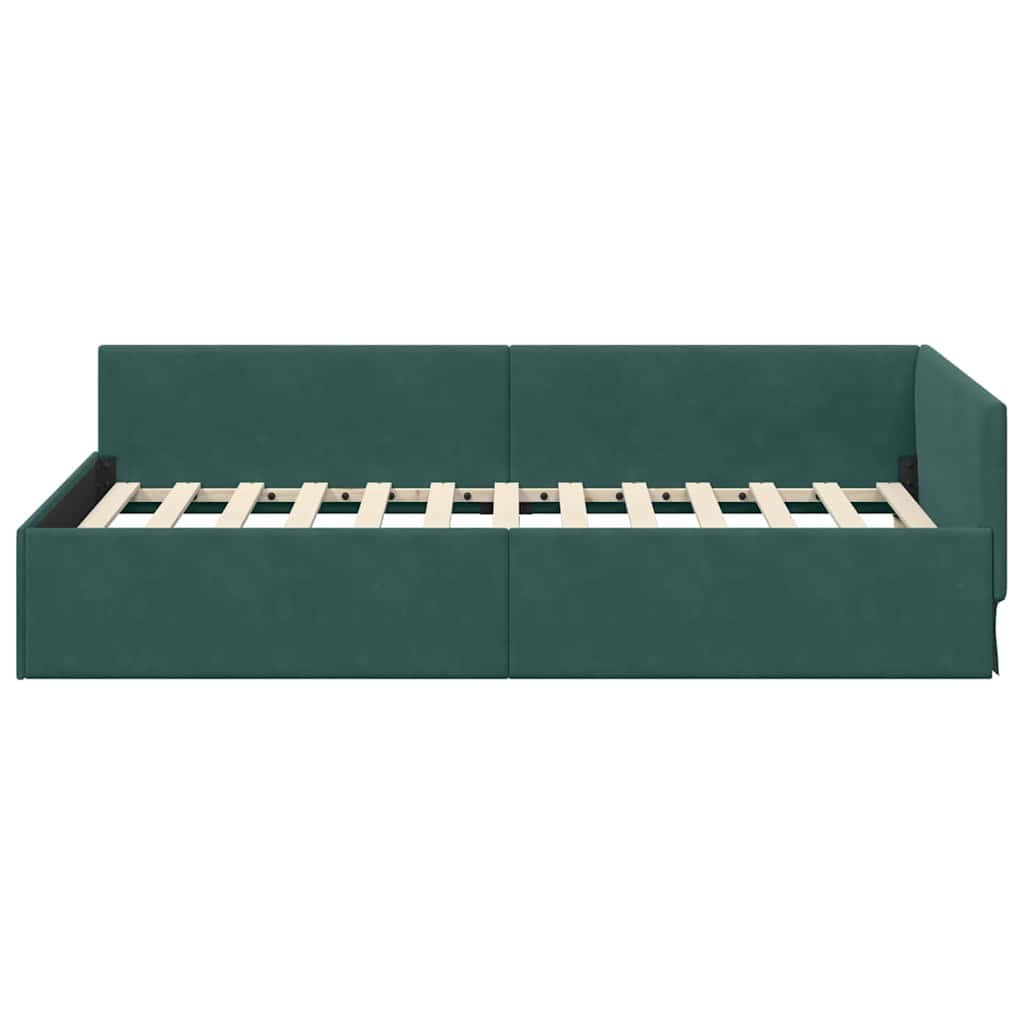 Kutni okvir kreveta Tamnozelena 90 cm x 200 cm Baršun