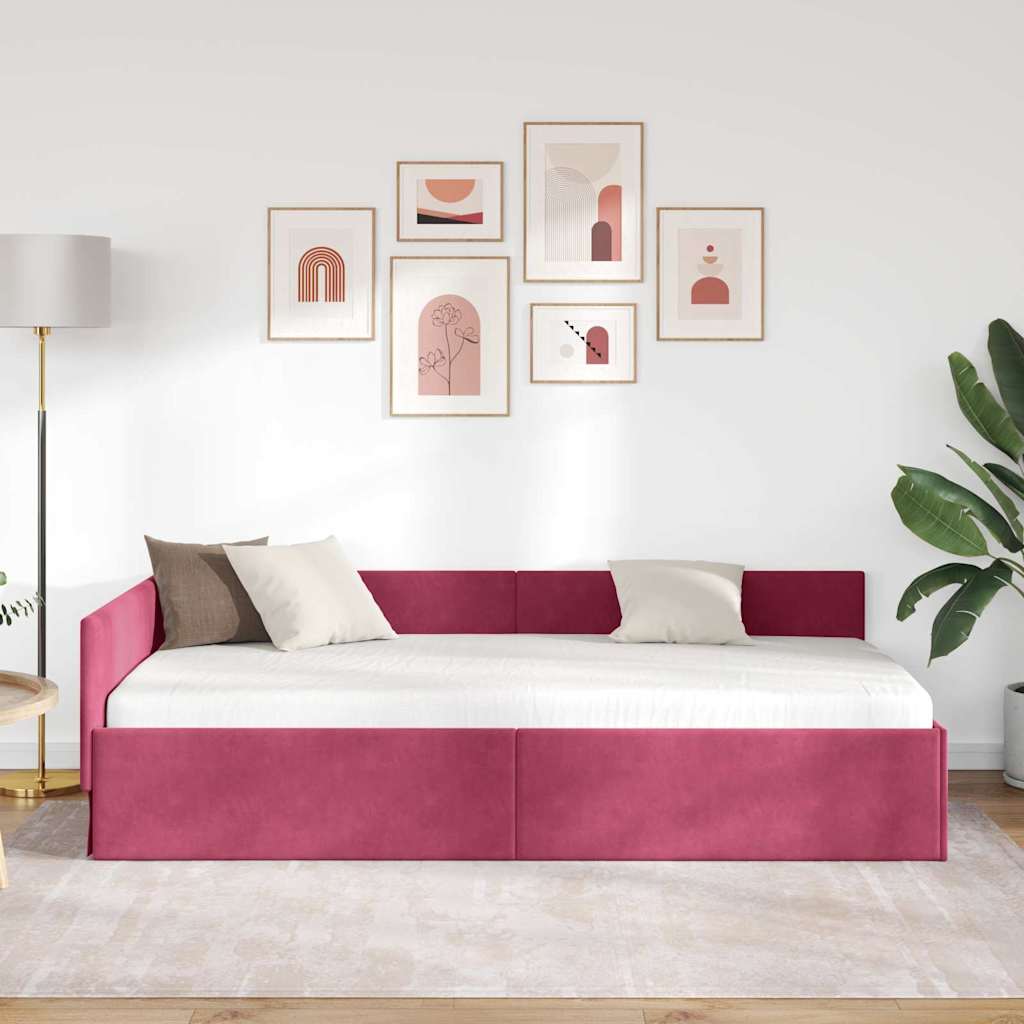Kutni okvir kreveta Vinska crvena 90 cm x 200 cm Baršun