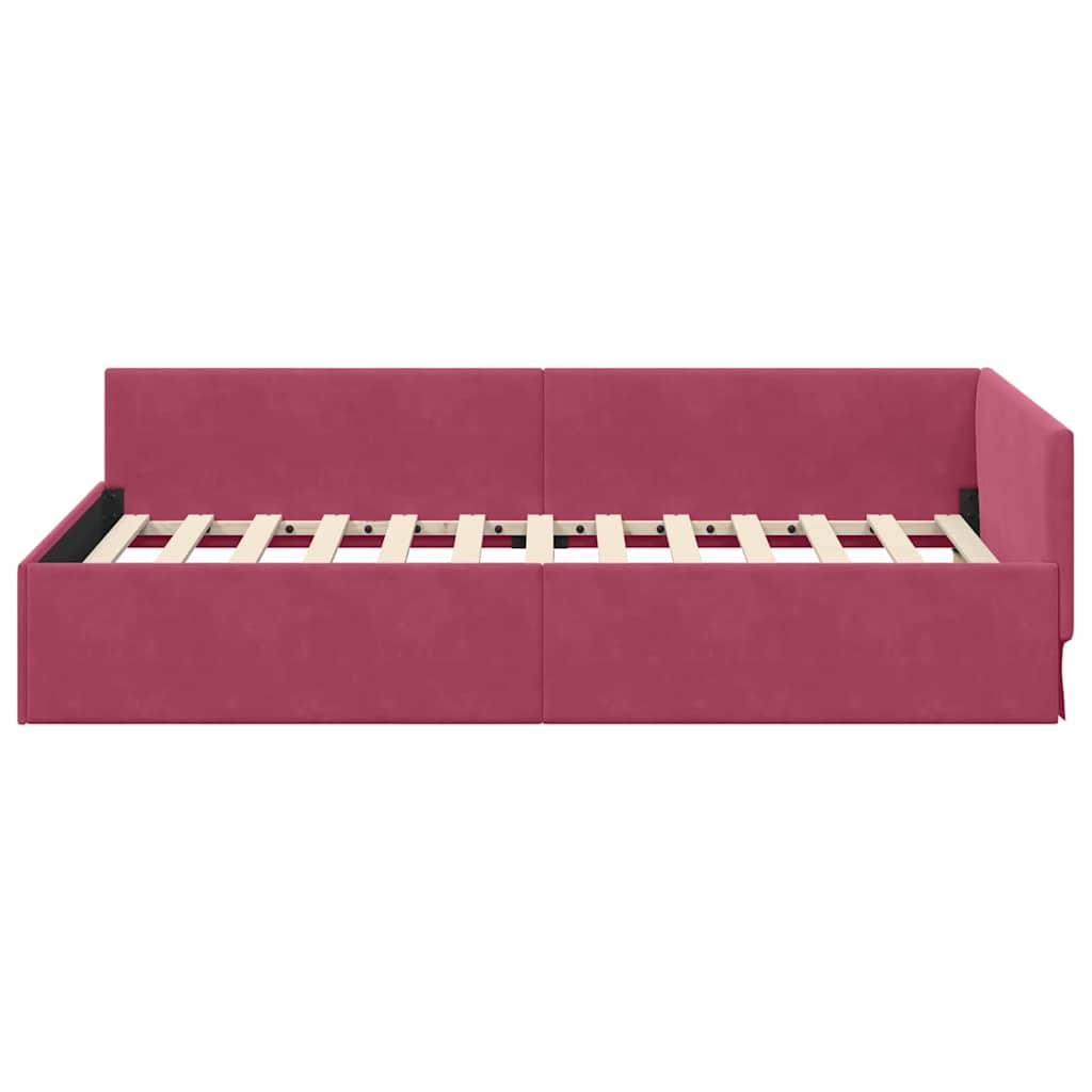 Kutni okvir kreveta Vinska crvena 90 cm x 200 cm Baršun