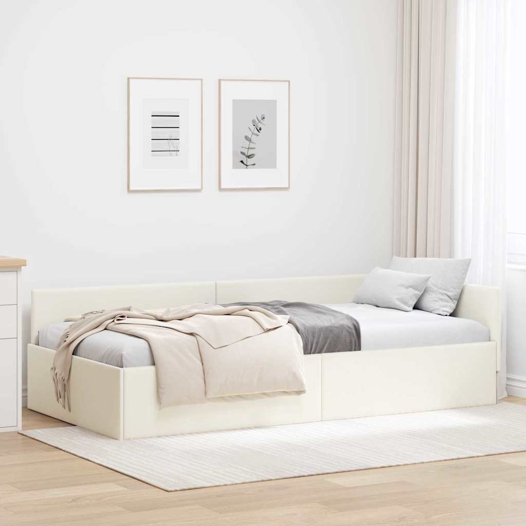 Kutni okvir kreveta s uzglavljem Krema 90 cm x 200 cm Baršun