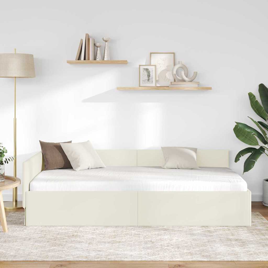 Kutni okvir kreveta s uzglavljem Krema 90 cm x 200 cm Baršun