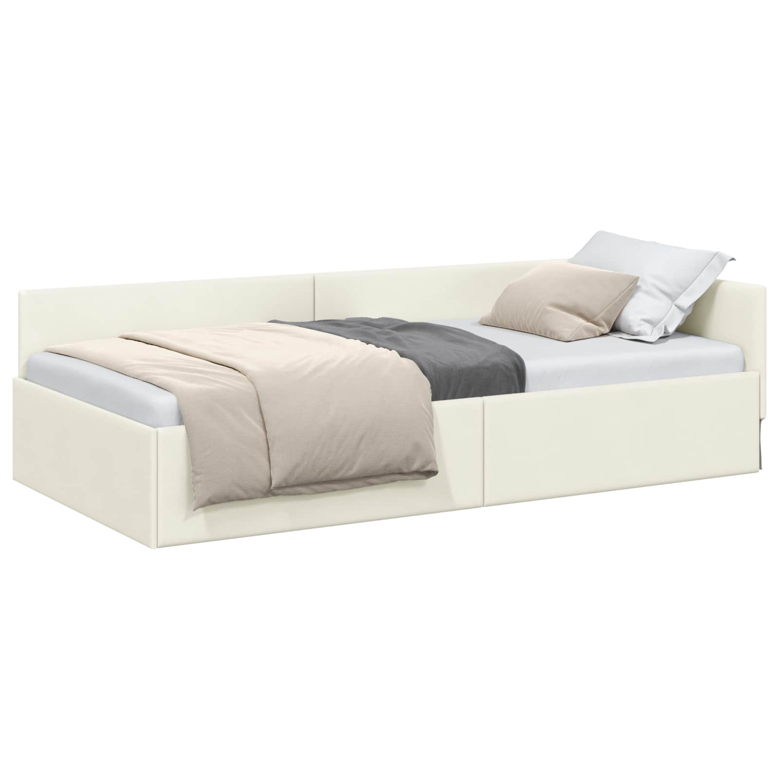 Kutni okvir kreveta s uzglavljem Krema 90 cm x 200 cm Baršun