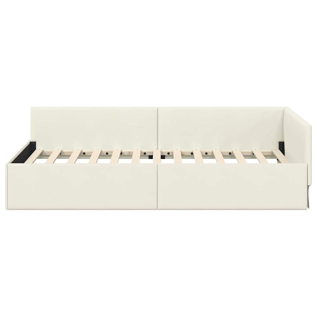 Kutni okvir kreveta s uzglavljem Krema 90 cm x 200 cm Baršun