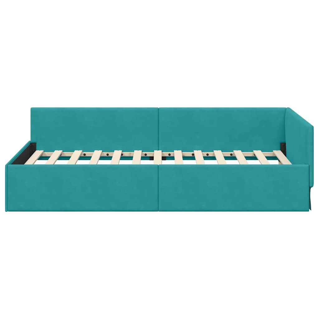 Kutni okvir kreveta s uzglavljem Tirkizna 90 cm x 200 cm Baršun