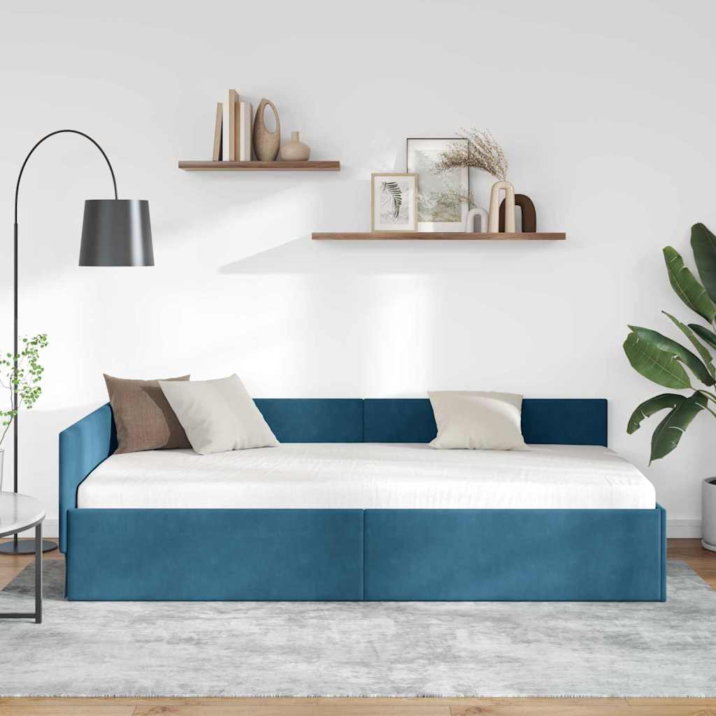 Kutni okvir kreveta s uzglavljem Plava 100 cm x 200 cm Baršun