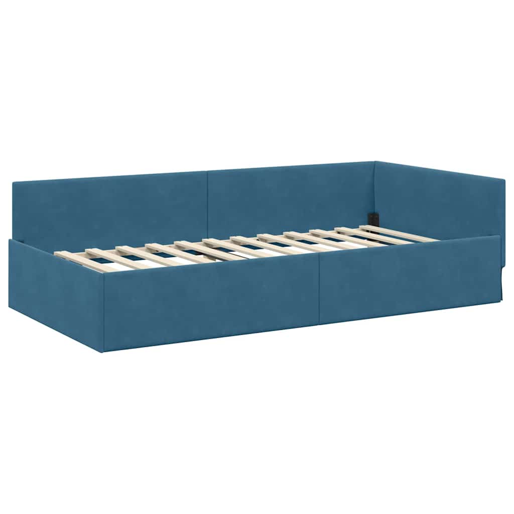 Kutni okvir kreveta s uzglavljem Plava 100 cm x 200 cm Baršun