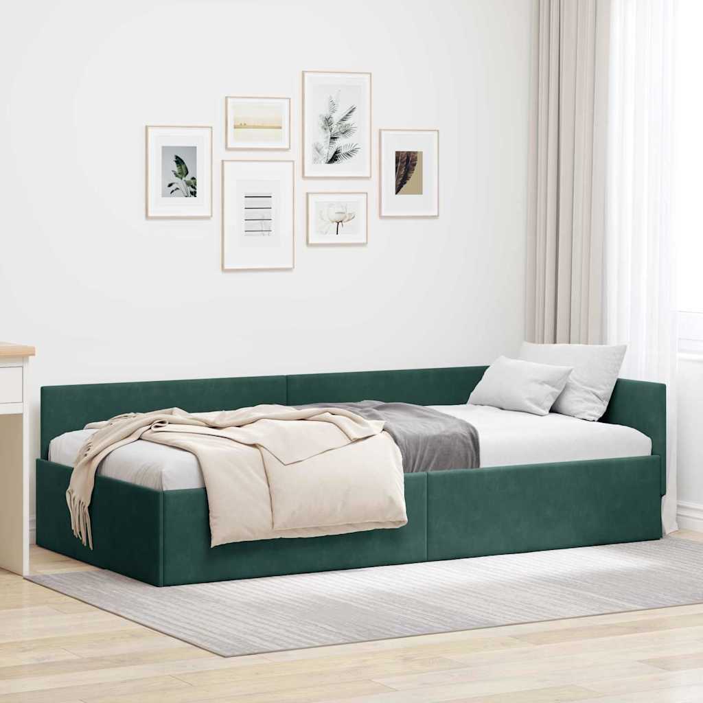Kutni okvir kreveta Tamnozelena 100 cm x 200 cm Baršun