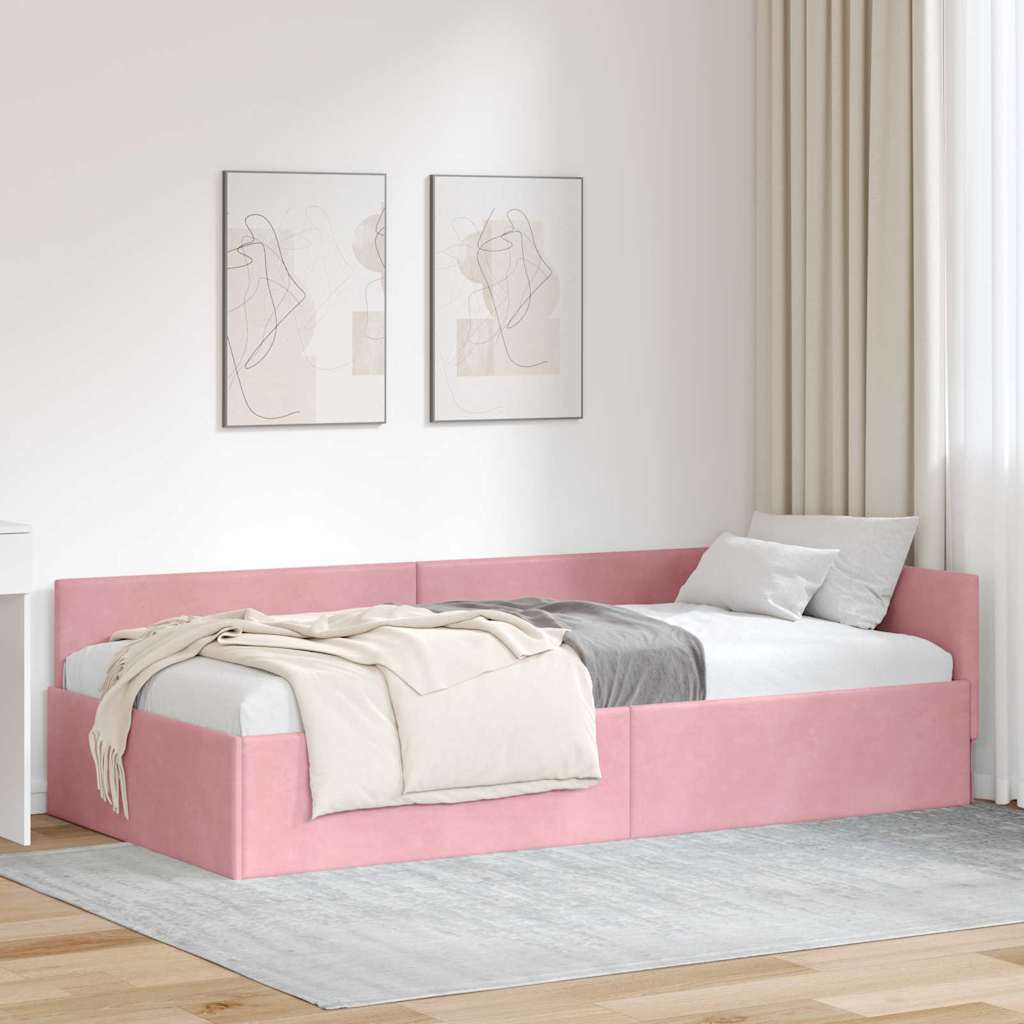 Kutni okvir kreveta Ružičasta 100 cm x 200 cm Baršun