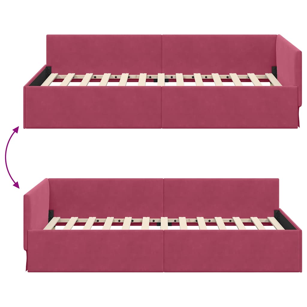 Kutni okvir kreveta Vinska crvena 100 cm x 200 cm Baršun
