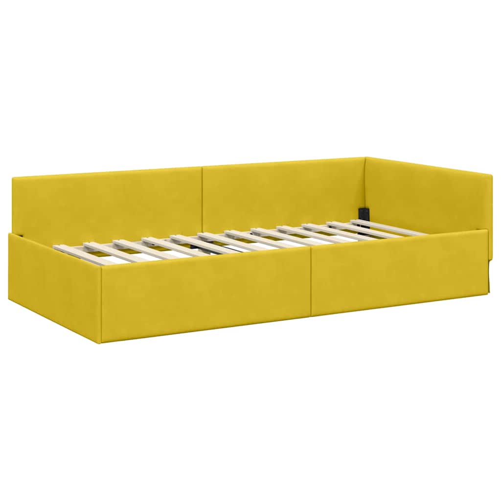 Kutni okvir kreveta s uzglavljem Žuta 100 cm x 200 cm Baršun