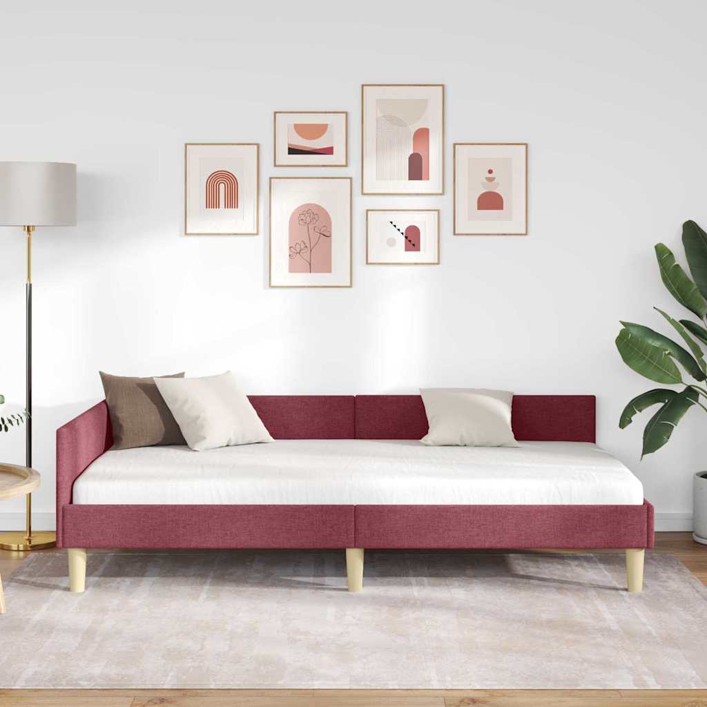 Kutni okvir kreveta Vinska crvena 90 x 190 cm tkanina