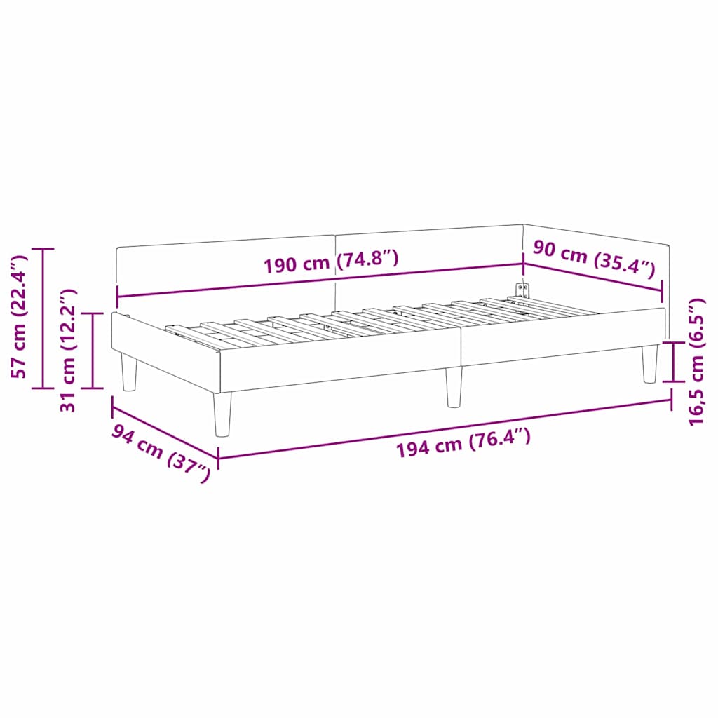 Kutni okvir kreveta Plava 90 x 190 cm tkanina