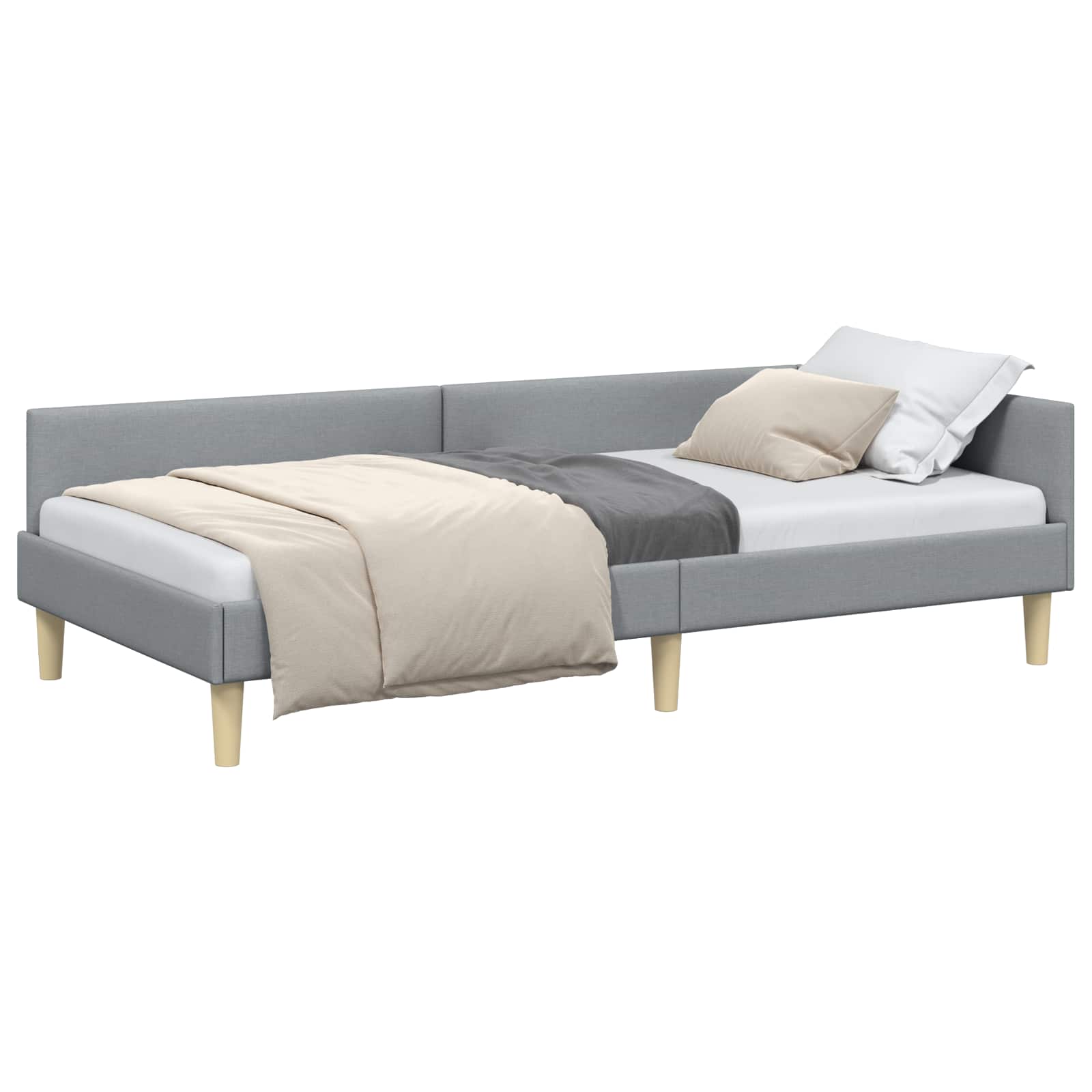 Kutni okvir kreveta Svijetlo siva 90 x 200 cm tkanina