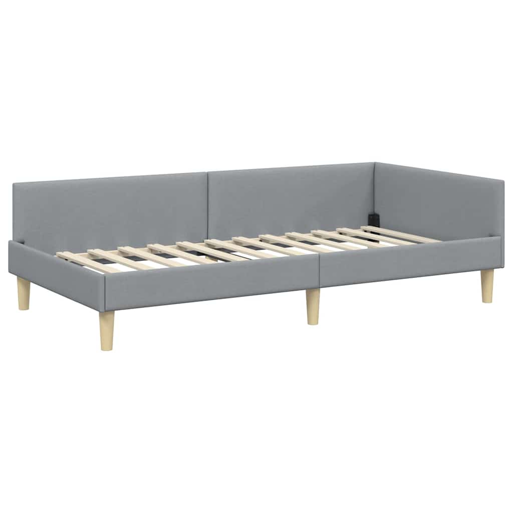 Kutni okvir kreveta Svijetlo siva 90 x 200 cm tkanina