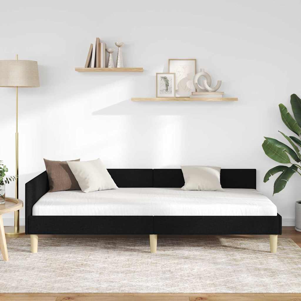 Kutni okvir kreveta Crna 90 x 200 cm tkanina