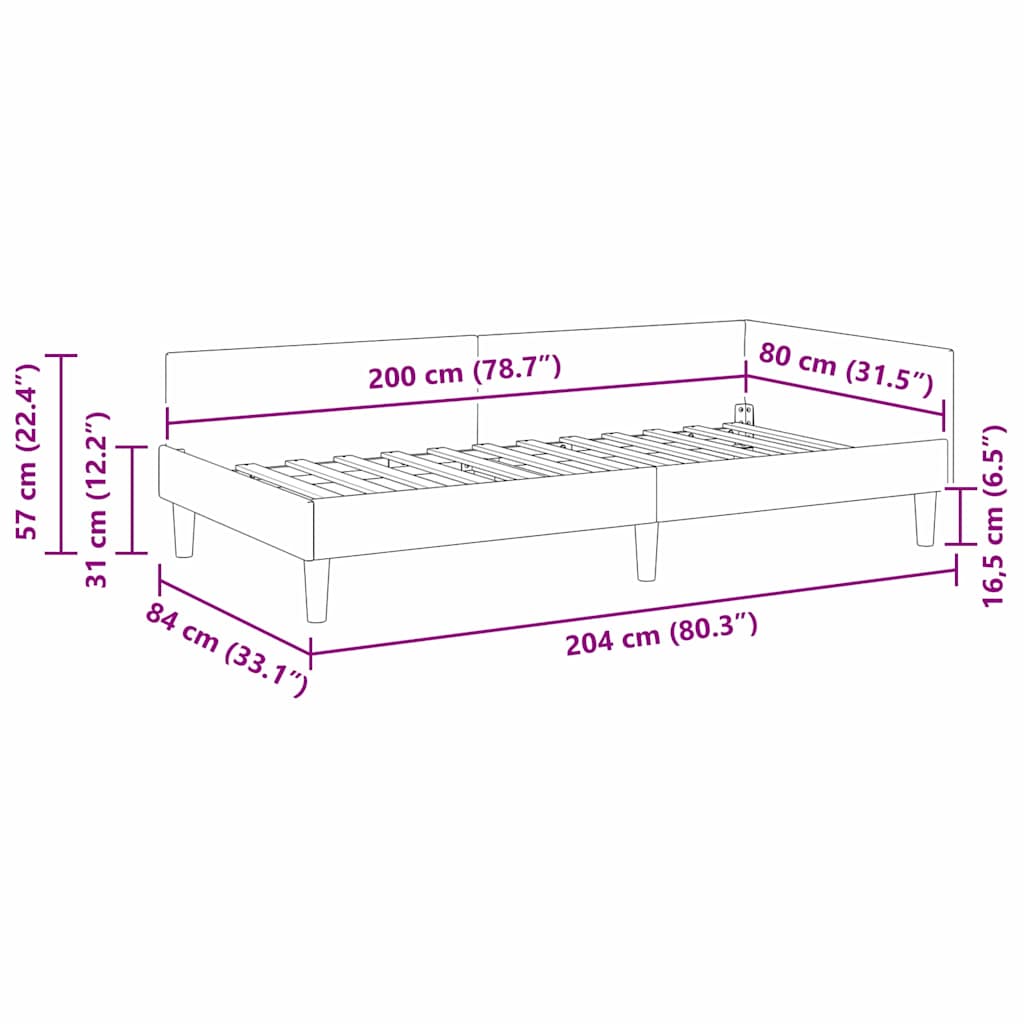 Kutni okvir kreveta s uzglavljem Plava 80 cm x 200 cm Baršun