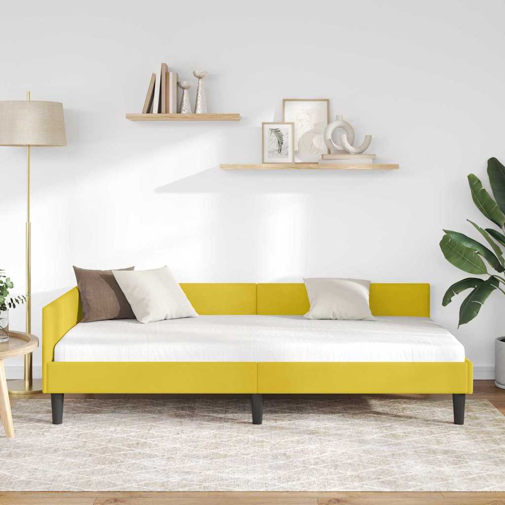 Kutni okvir kreveta s uzglavljem Žuta 80 cm x 200 cm Baršun