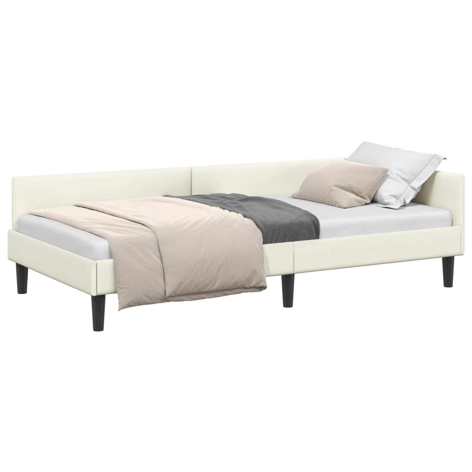 Kutni okvir kreveta s uzglavljem Krema 80 cm x 200 cm Baršun