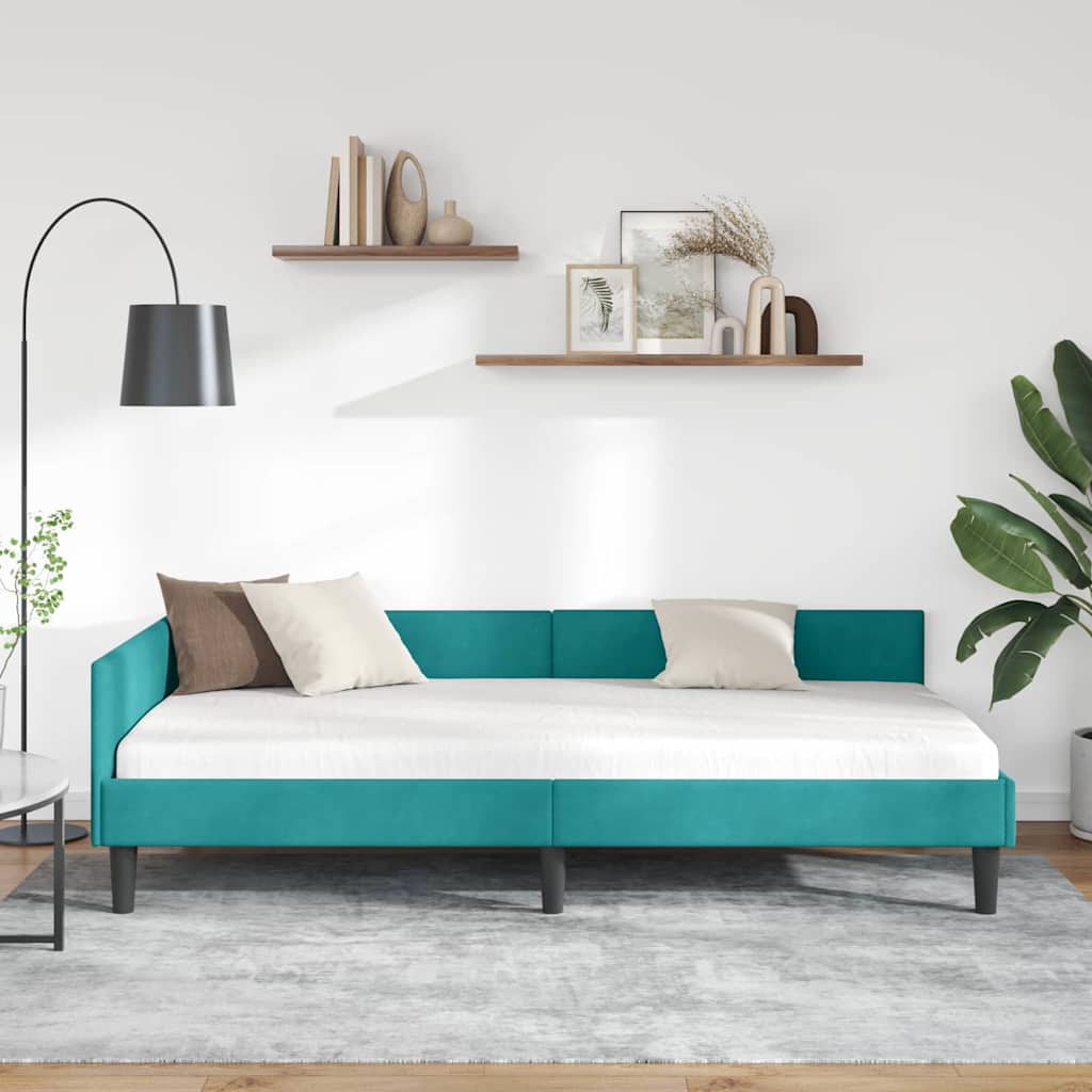 Kutni okvir kreveta s uzglavljem Tirkizna 80 cm x 200 cm Baršun