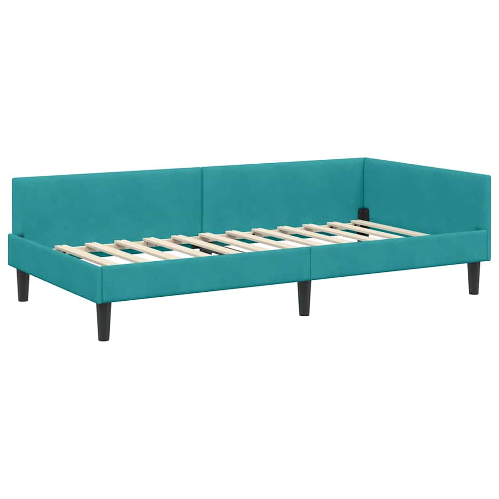 Kutni okvir kreveta s uzglavljem Tirkizna 80 cm x 200 cm Baršun